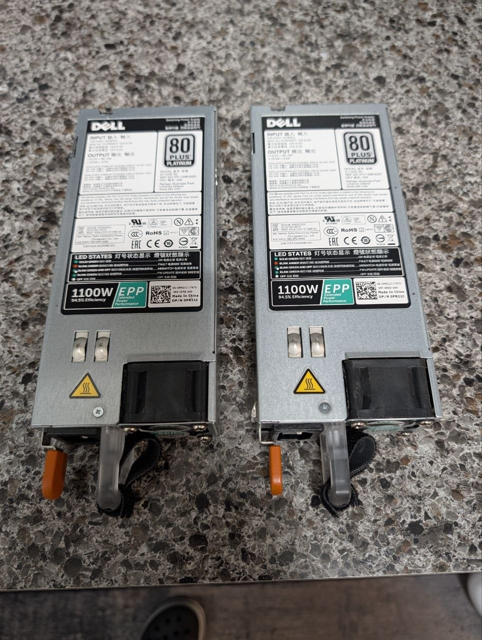 Matched Pair 2x Dell 1100W 80+ Platinum Hot-Swap Power Supply 0PR21C D1100E-S0