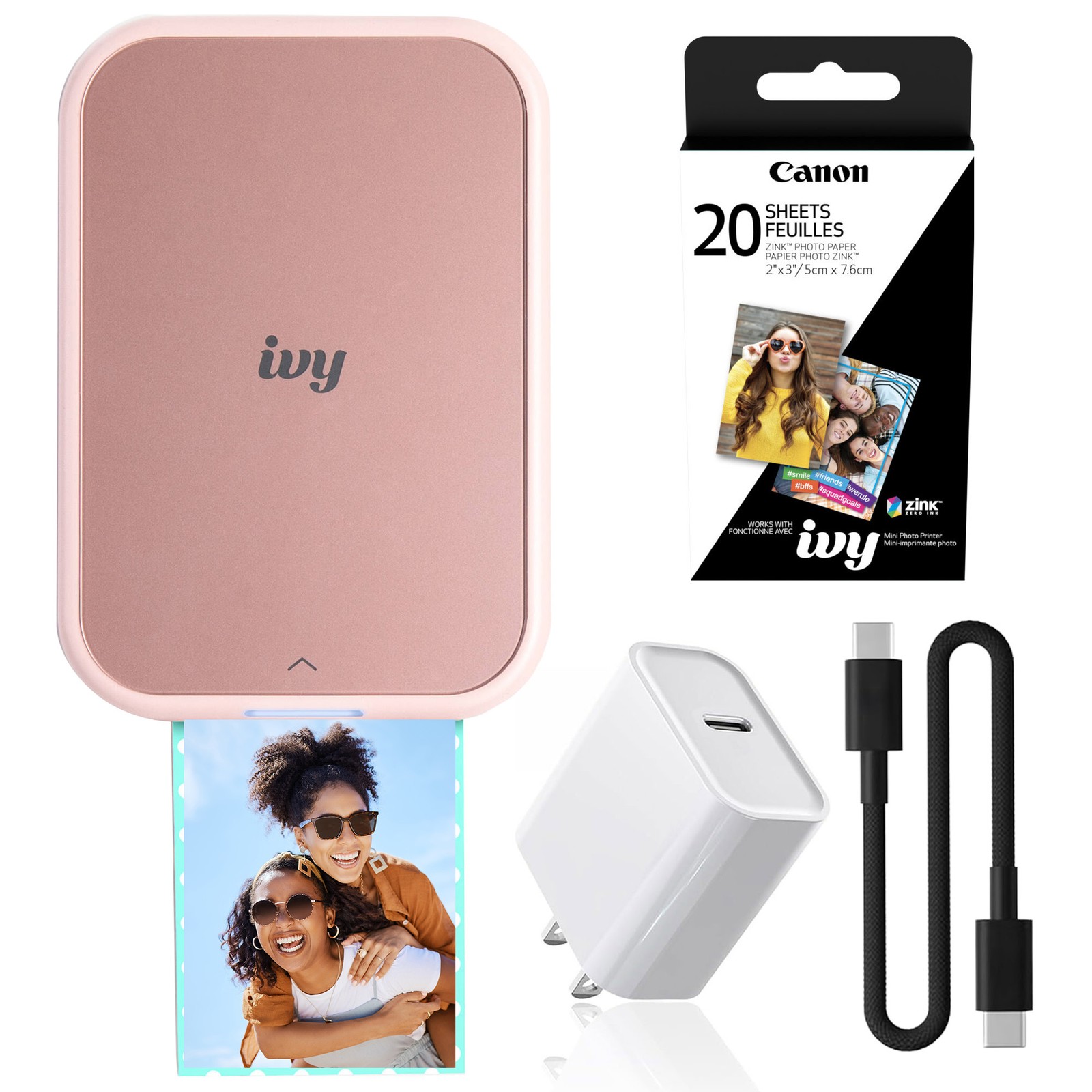 Canon IVY 2 Mini Photo Printer Blush Pink, Bluetooth Portable Printer for iOS &
