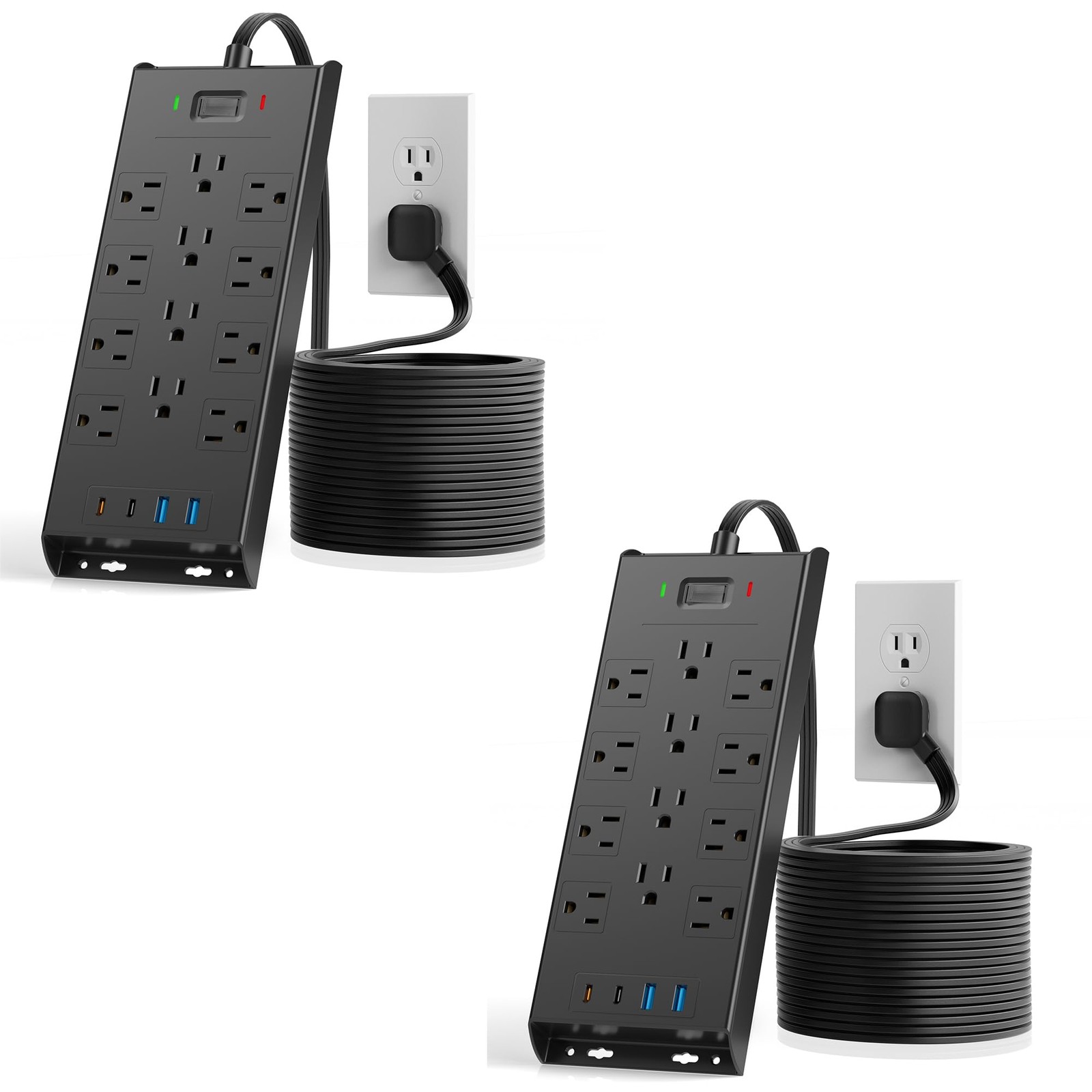Surge Protector Power Strip 4800J, LeZone 10Ft Long Extension Cord Flat Plug