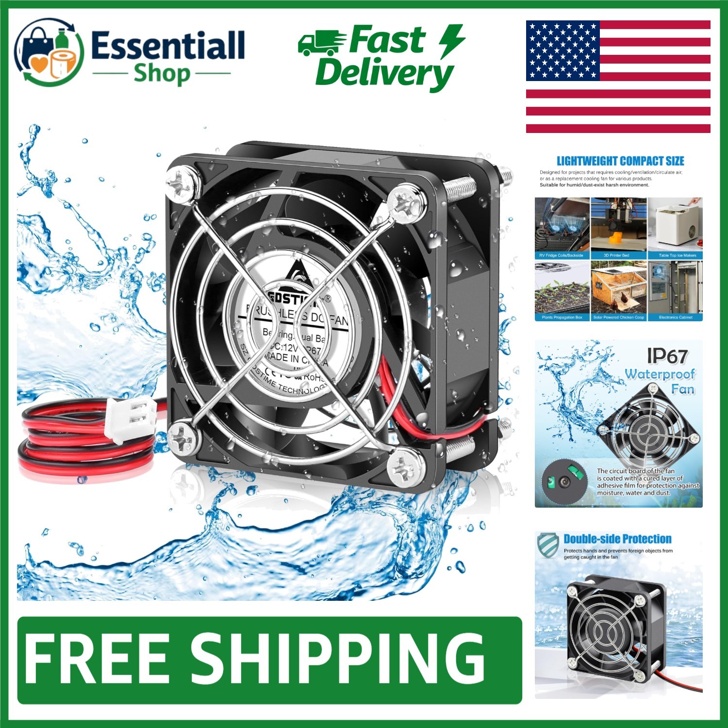 Compact 60mm x 25mm Waterproof Cooling Fan - Silent 12V Dual Ball Bearing