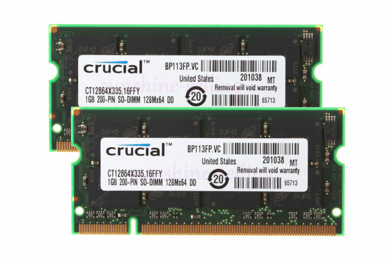 2GB 2 GB Crucial 2X 1GB PC2700 DDR333MHz 200Pin Sodimm Memory RAM Low Density