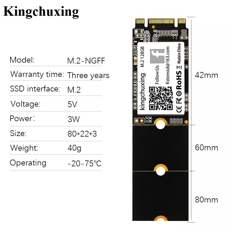 Kingchuxing 128GB M.2 M2 SATA NGFF SSD 2242 2260 2280 Solid State Hard Drives