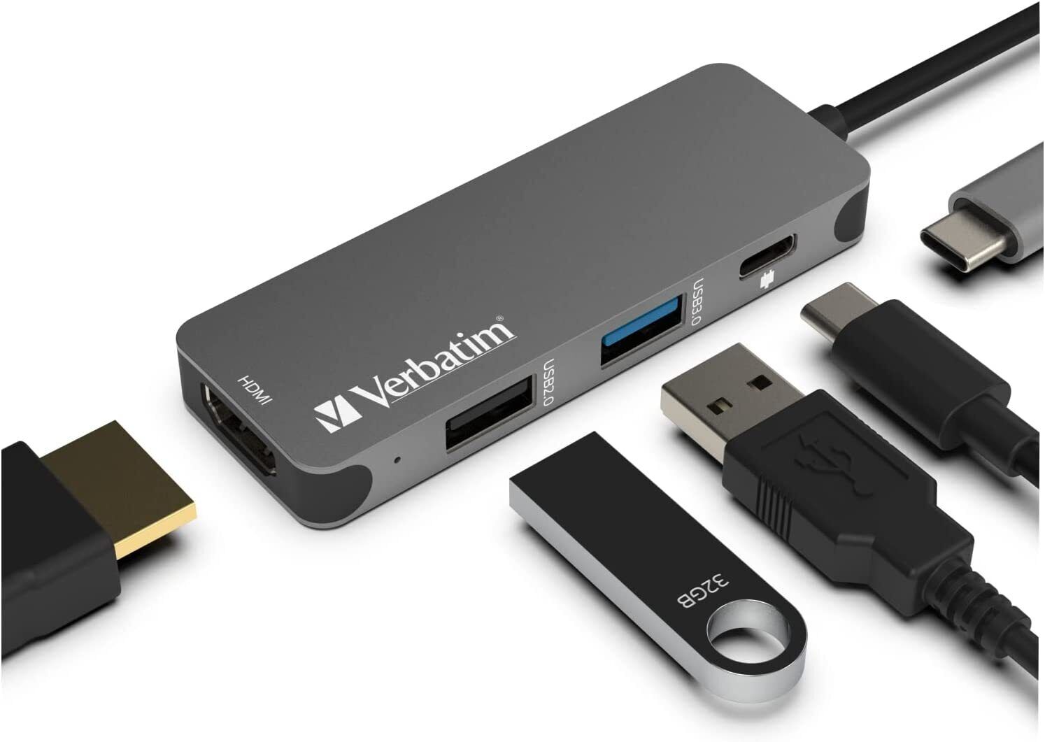 Verbatim 4-in-1 USB C Hub Adapter w/ 4K HDMI, USB 3.0, USB 2.0 for USB C Laptops