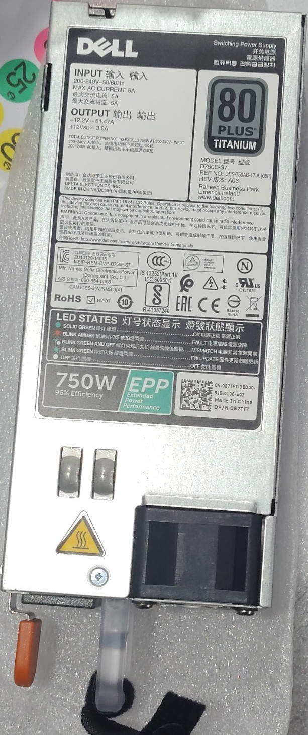 Dell 750W EPP 80 Plus Titanium Server Power Supply 9W8R3 High Efficiency