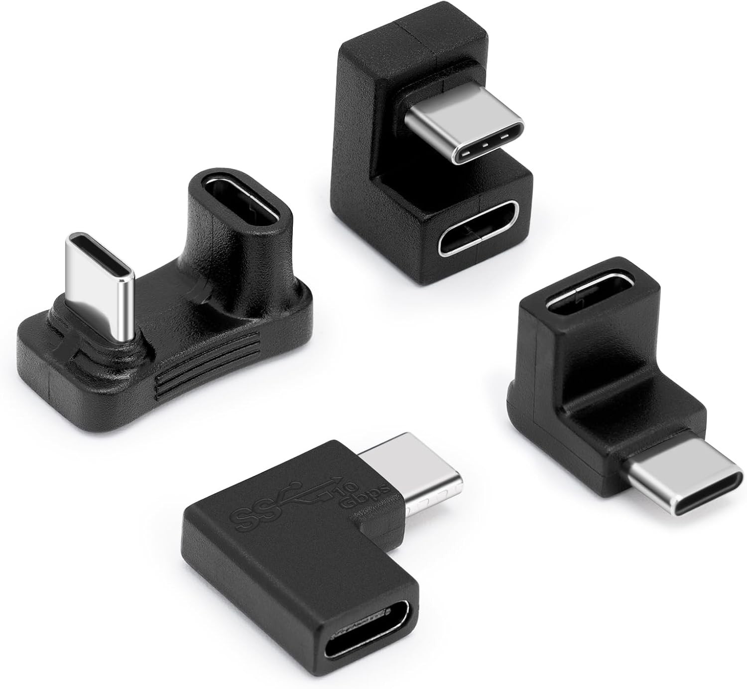 USB C 180 Degree Angled Adapter Male to Female U Shape Extension Black 4 Pack CC