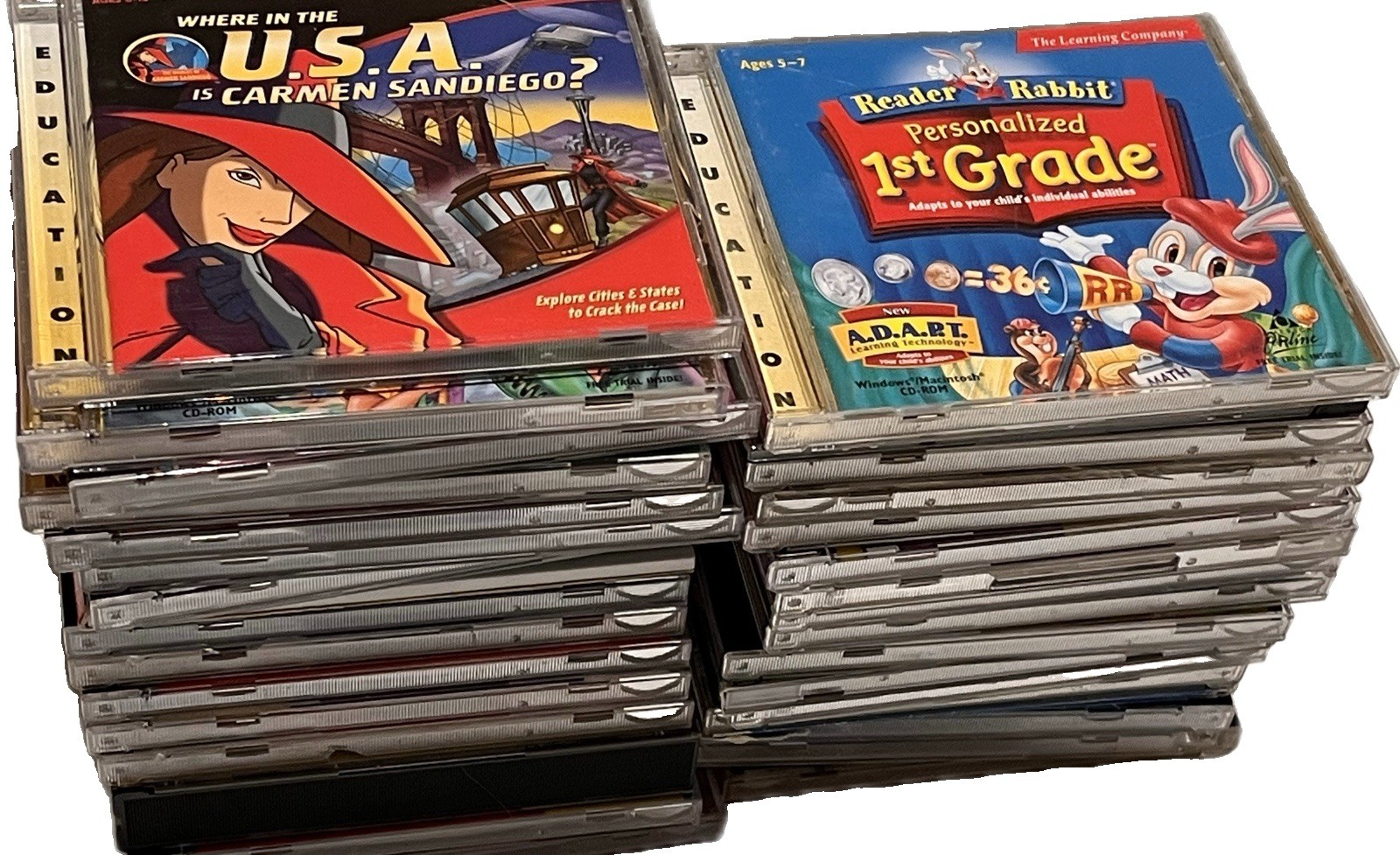 Huge Vintage Lot Of 34 PC CD-ROM Educational Games K-6th Learning Company Disney
