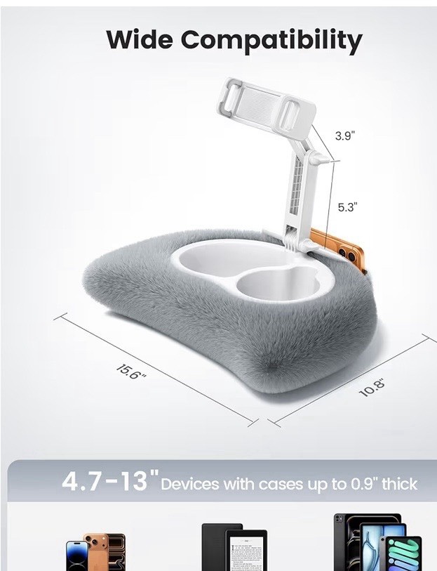 Tablet E Reader or Phone Pillow Stand with 2 Detachable Trays 360 Adjustable