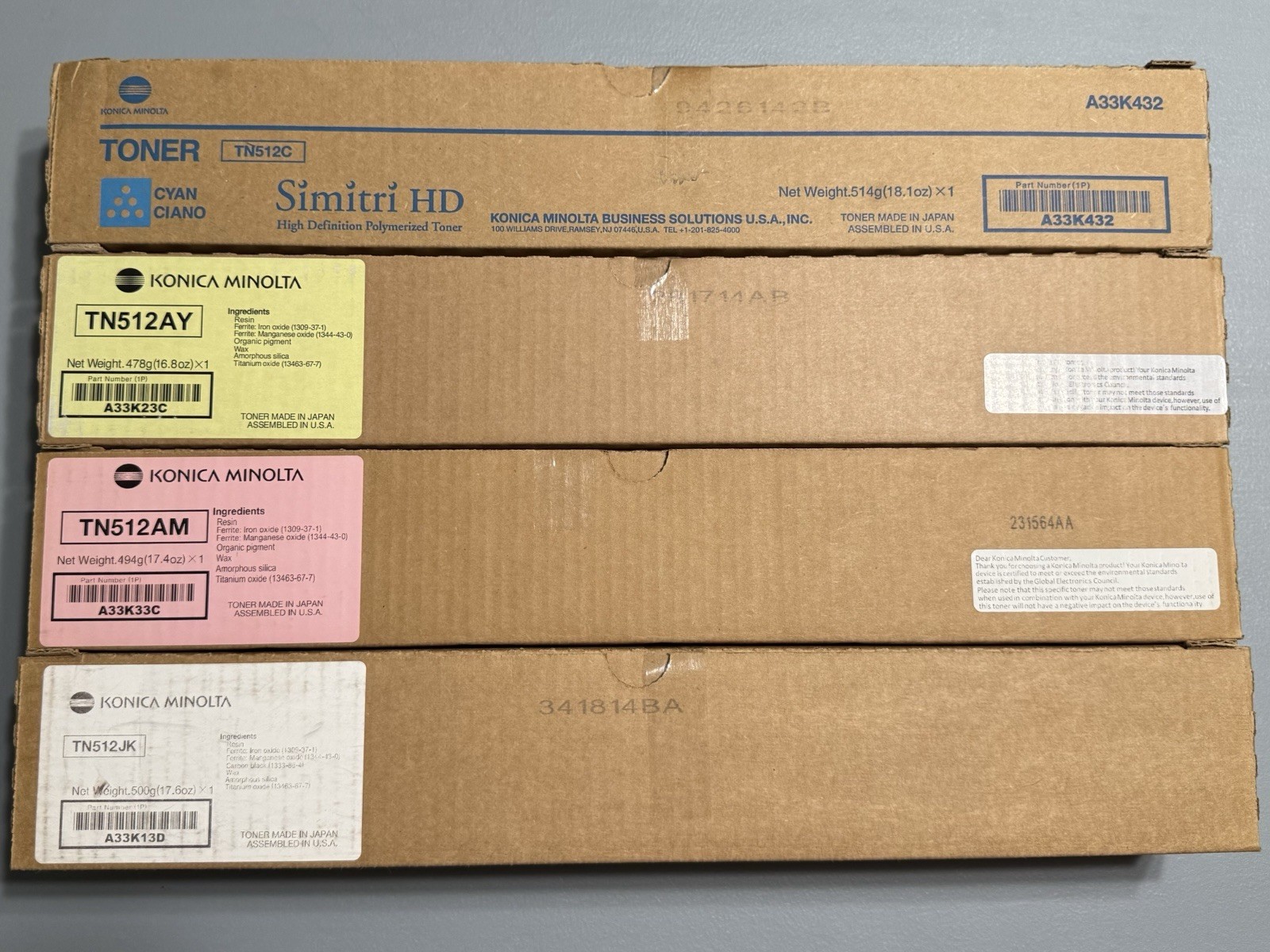 Konica Minolta TN512 YMCK Toner Cartridges Set For BizHub C454 C554 C454e C554e