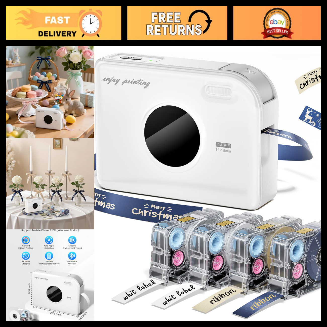 Bluetooth Label Maker, Mini Ribbon Printer A30, Portable Tape Machine for DIY Cr