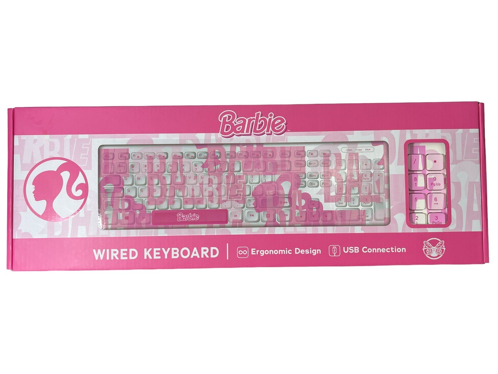 Barbie Pink Computer Keyboard Wired Ergonomic USB NIB