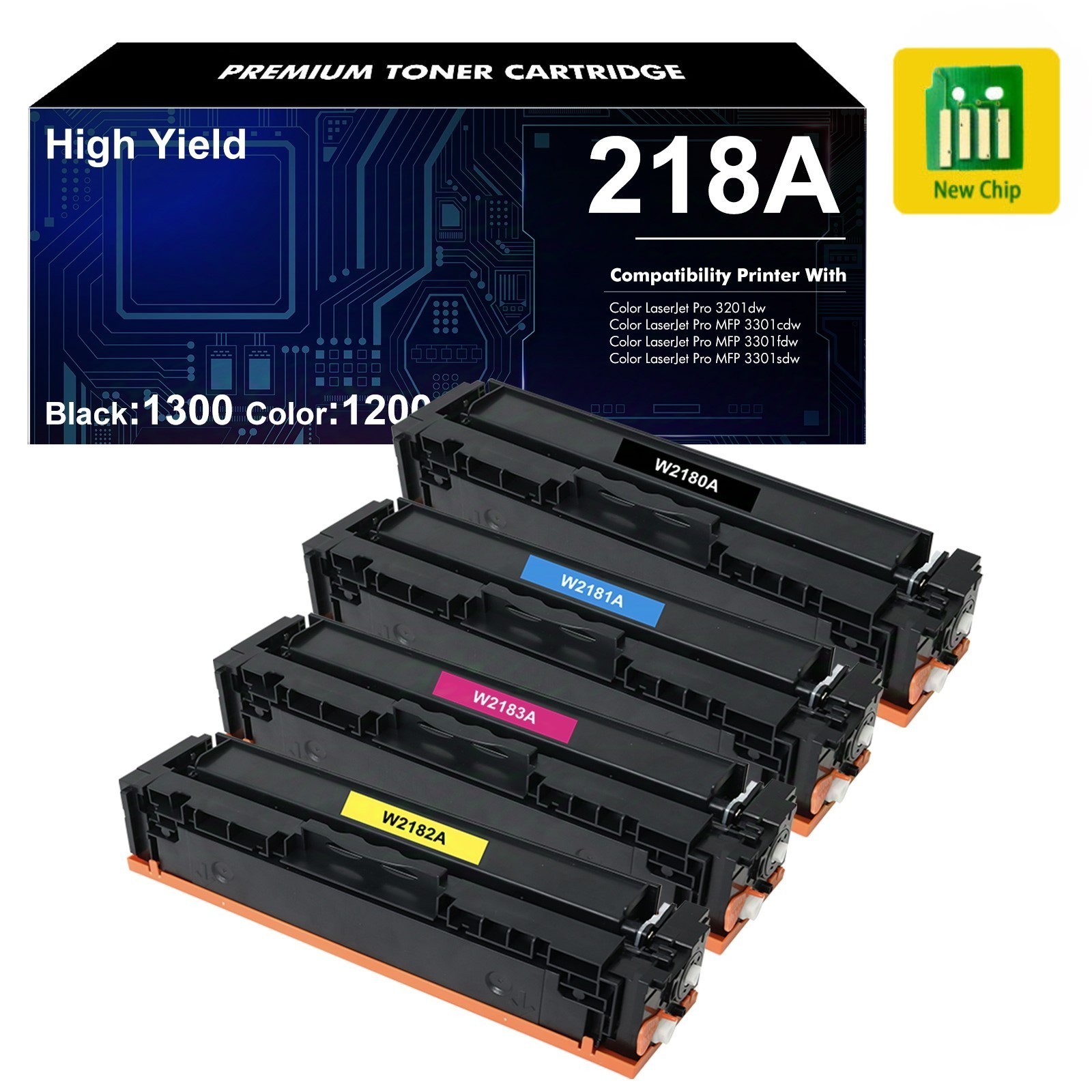 218A 4 Pack With Chip Toner Compatible for HP 3201dw 3301cdw 3301sdw Printers