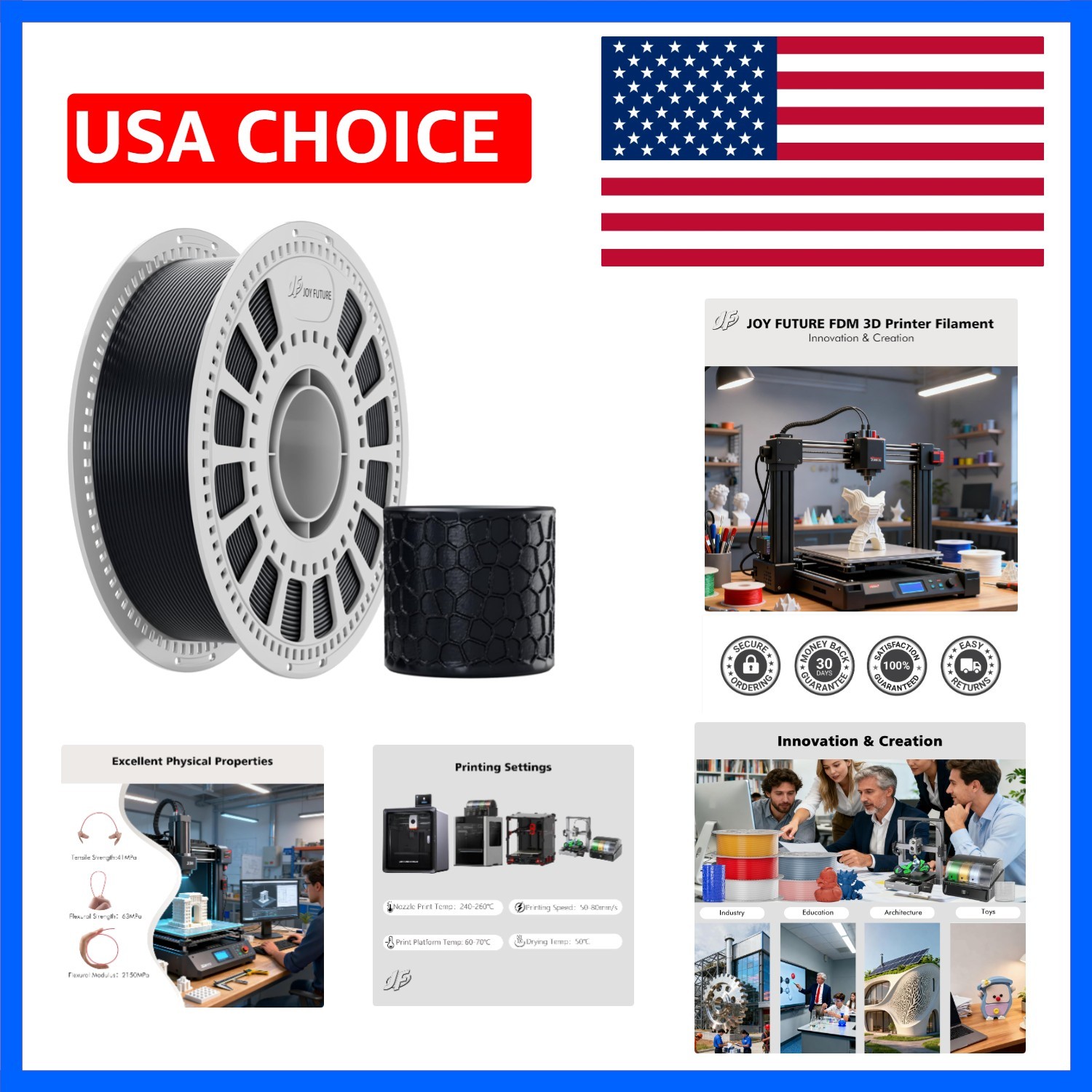 PETG 3D Printer Filament, Neatly Wound 1.75mm Printer Filament, Dimensional A...
