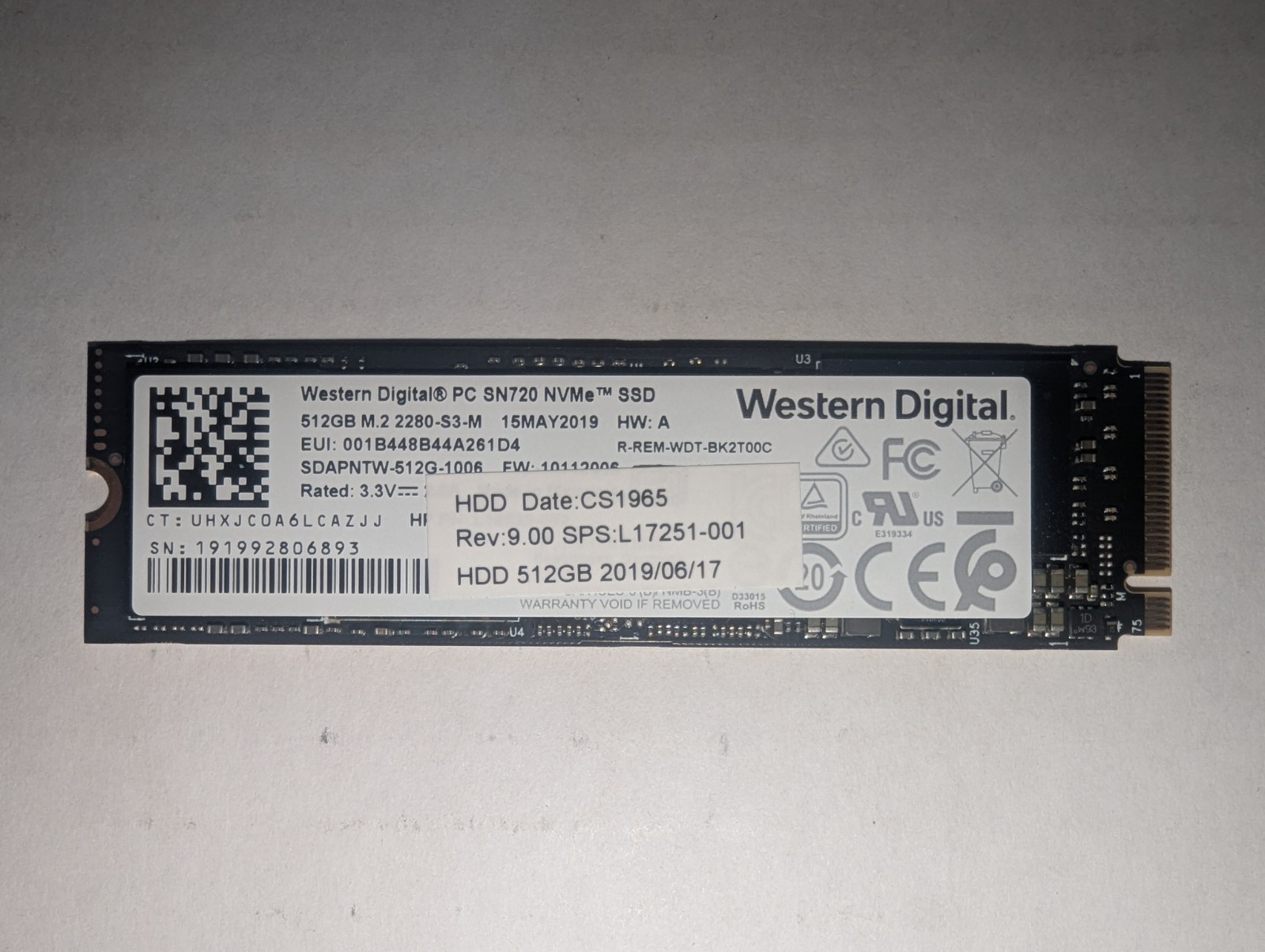 Western Digital PC SN720 512GB NVMe SSD M.2 2280 PCIe