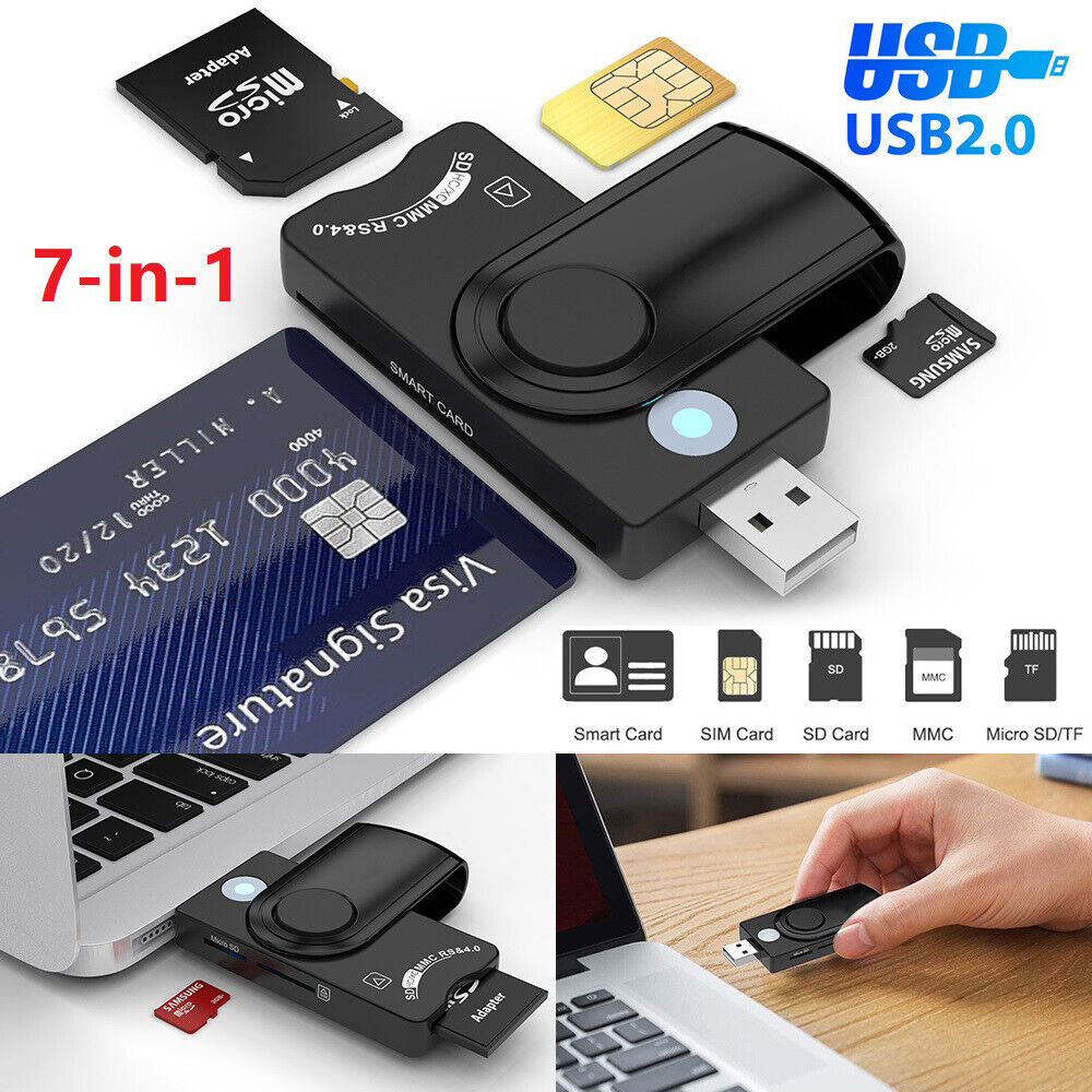 US 7-in-1 Smart USB 2.0 TF SD SIM ID Memory Card Multifunctional Reader Adapter