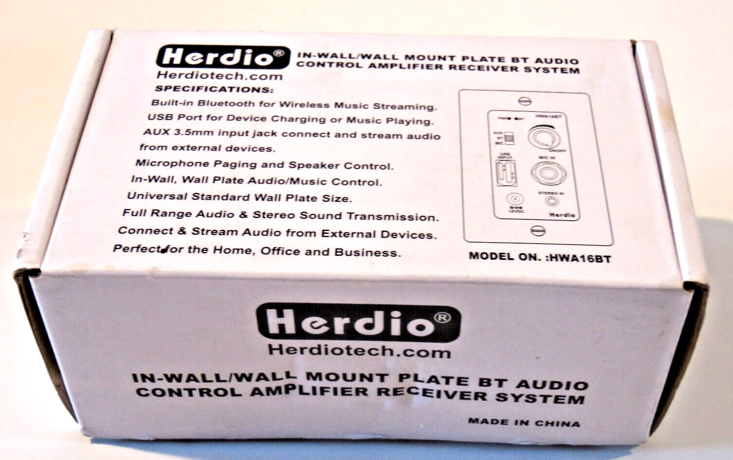 Herdio in Wall Audio Control Amplifier Receiver 4 Channel Wall Plate HWA16BT