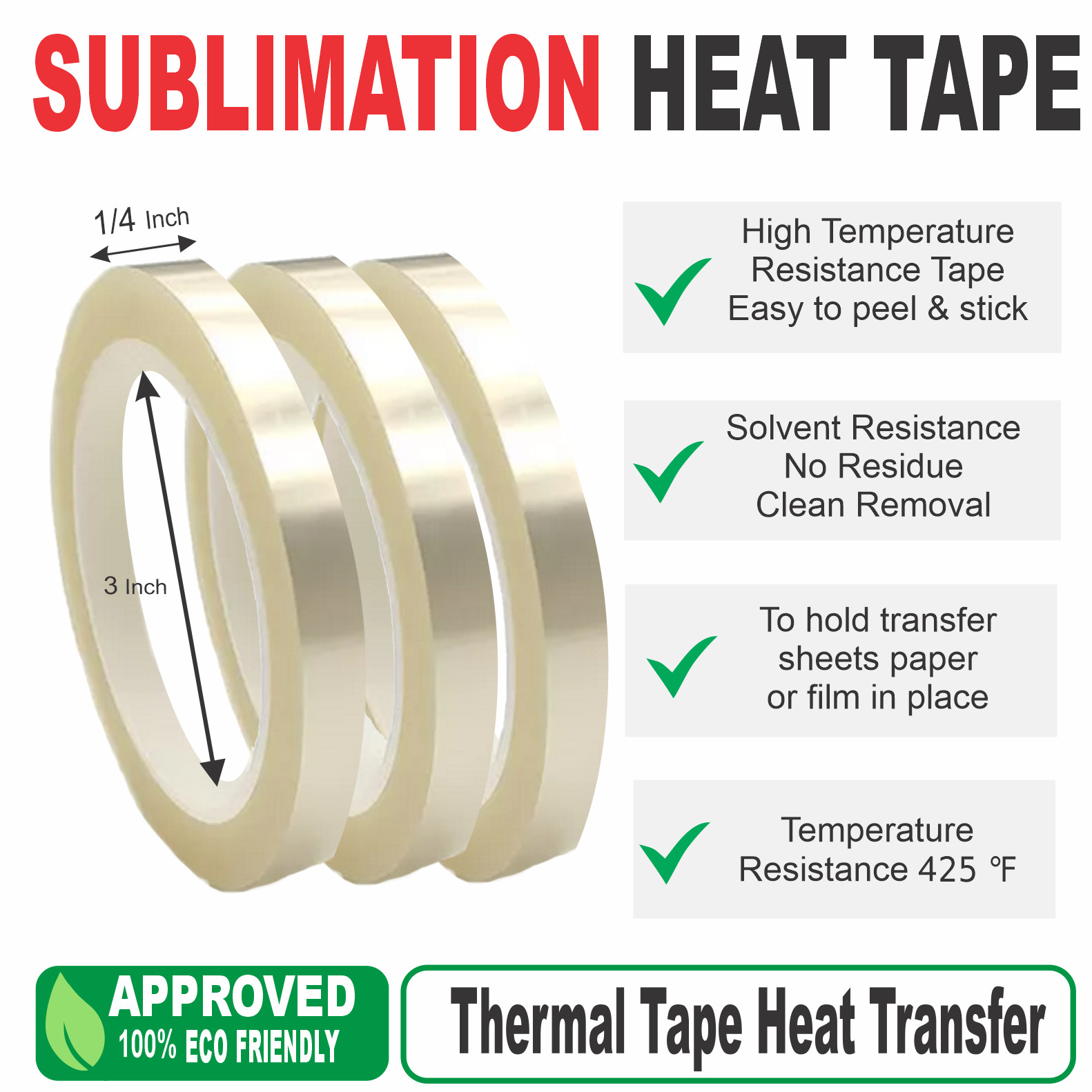 3 Roll Heat Tape Resistant Heat Tape, DTF  Thermal Tape 1/4 Inch X 108 Foot