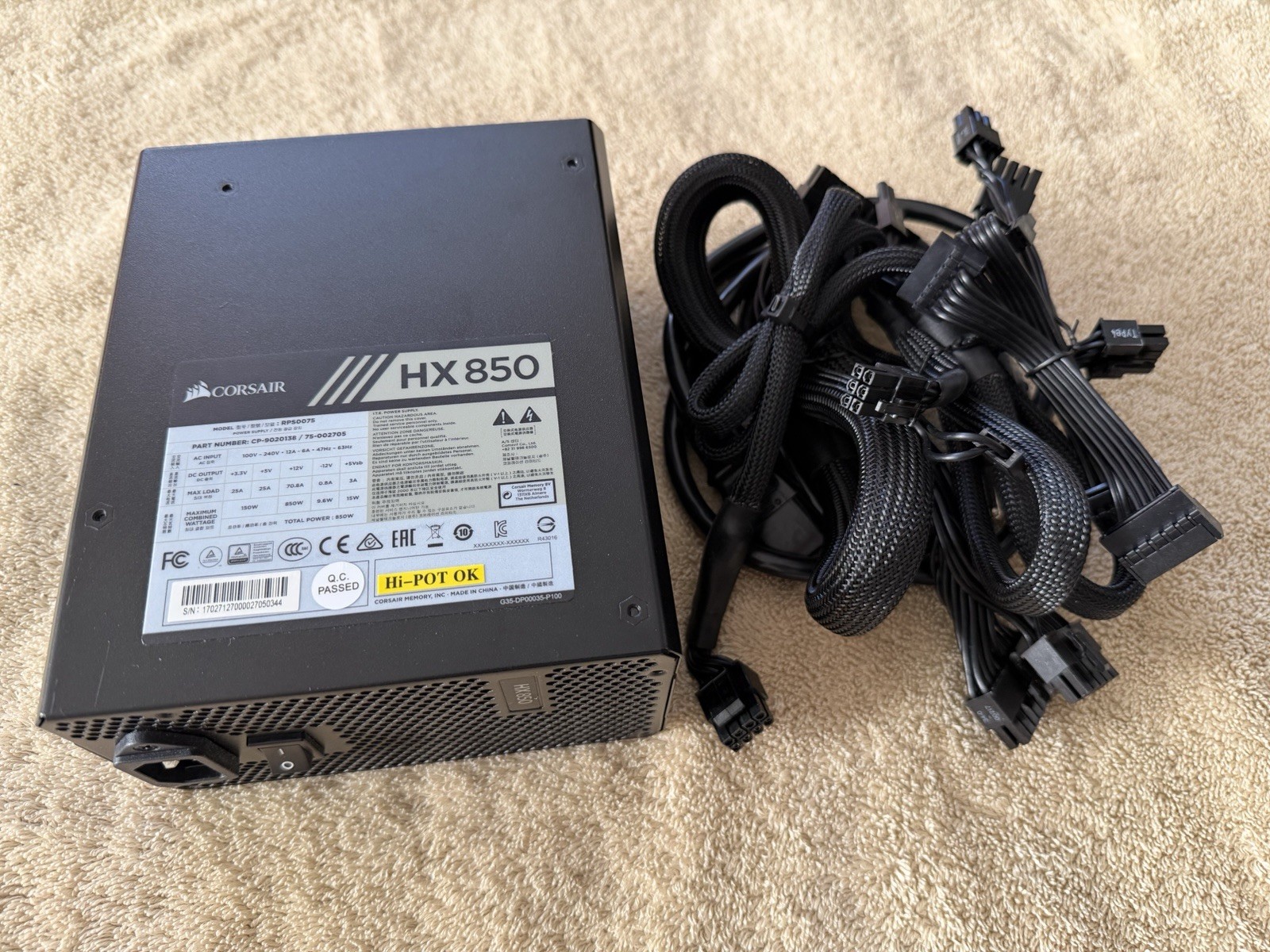 Corsair HX850 Full Modular 850W 850 Watt Power Supply PSU - Tested + Cables
