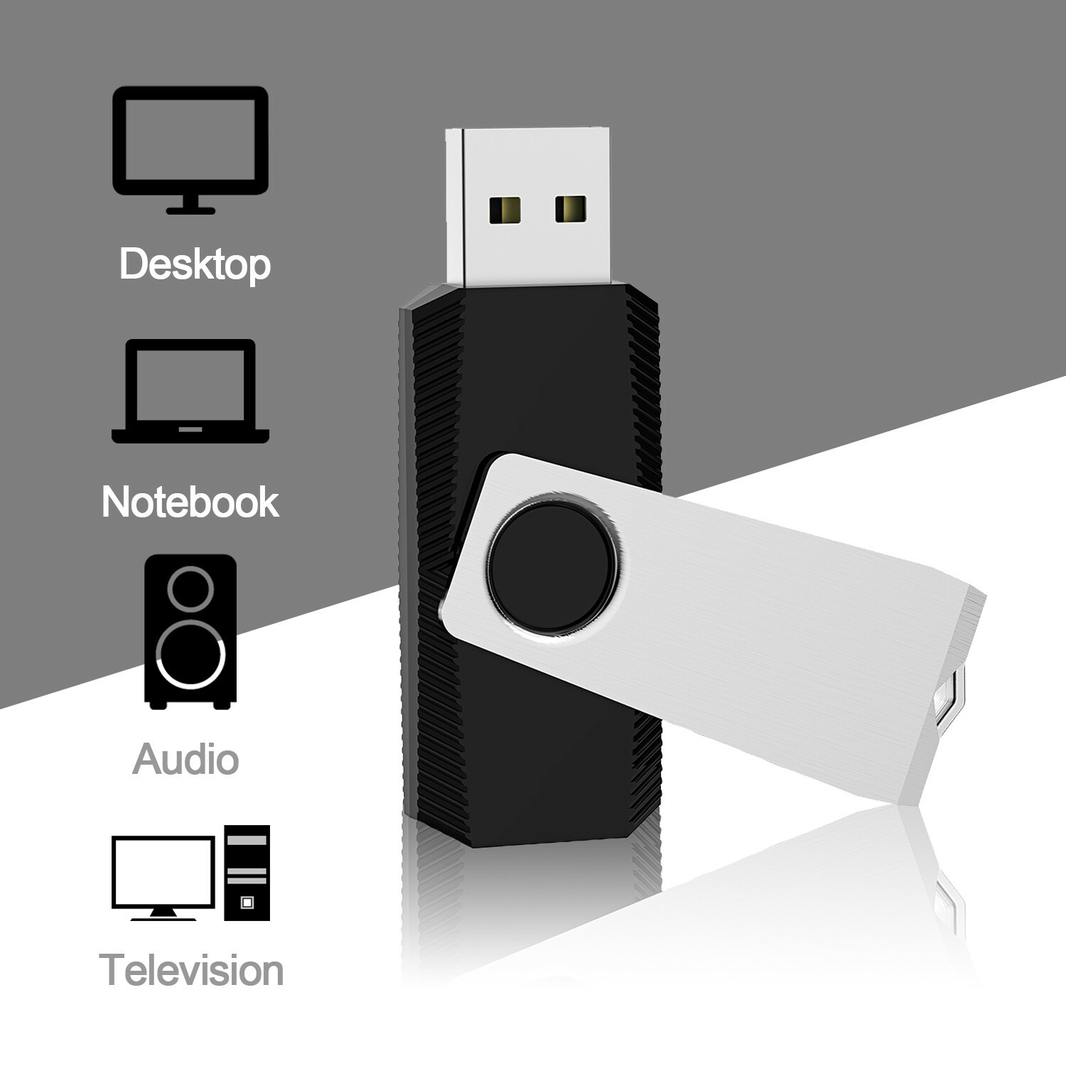 32GB USB 2.0 Metal Swivel Flash Drive Rotating Thumb Pen Jump Drive Memory Stick