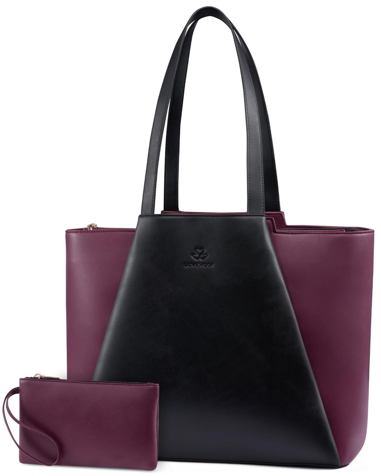 LOVEVOOK Laptop Tote for Women - 15.6 Inch Faux inch, Black & Burgundy