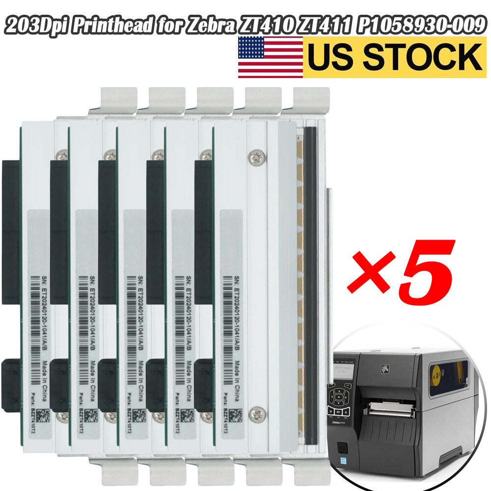 5PCS Printhead for Zebra ZT410 ZT411 Thermal Label 203dpi Printer P1058930-009