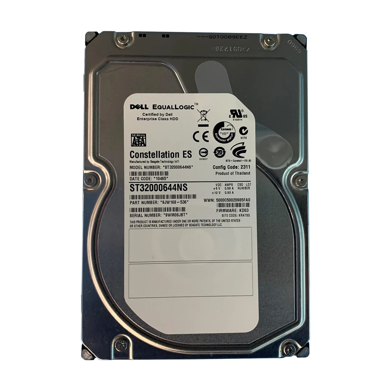 Dell 9JW168-536 EqualLogic 2TB 7.2K SATA 3.5 Hard Drive ST32000644NS 0948611-01