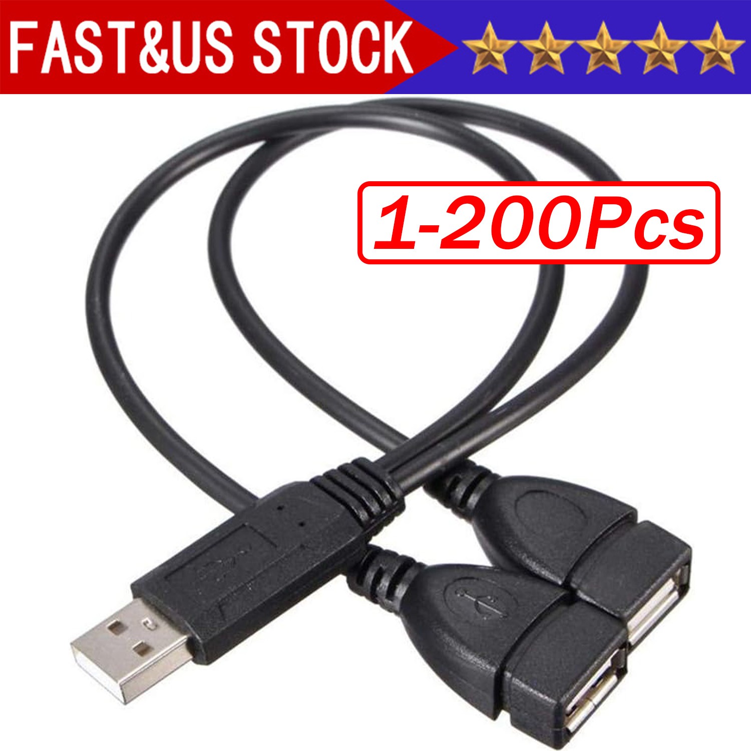 USB 2.0 A Male To 2 Dual USB Female Jack Y Splitter Hub Power Adapter Cable Lot