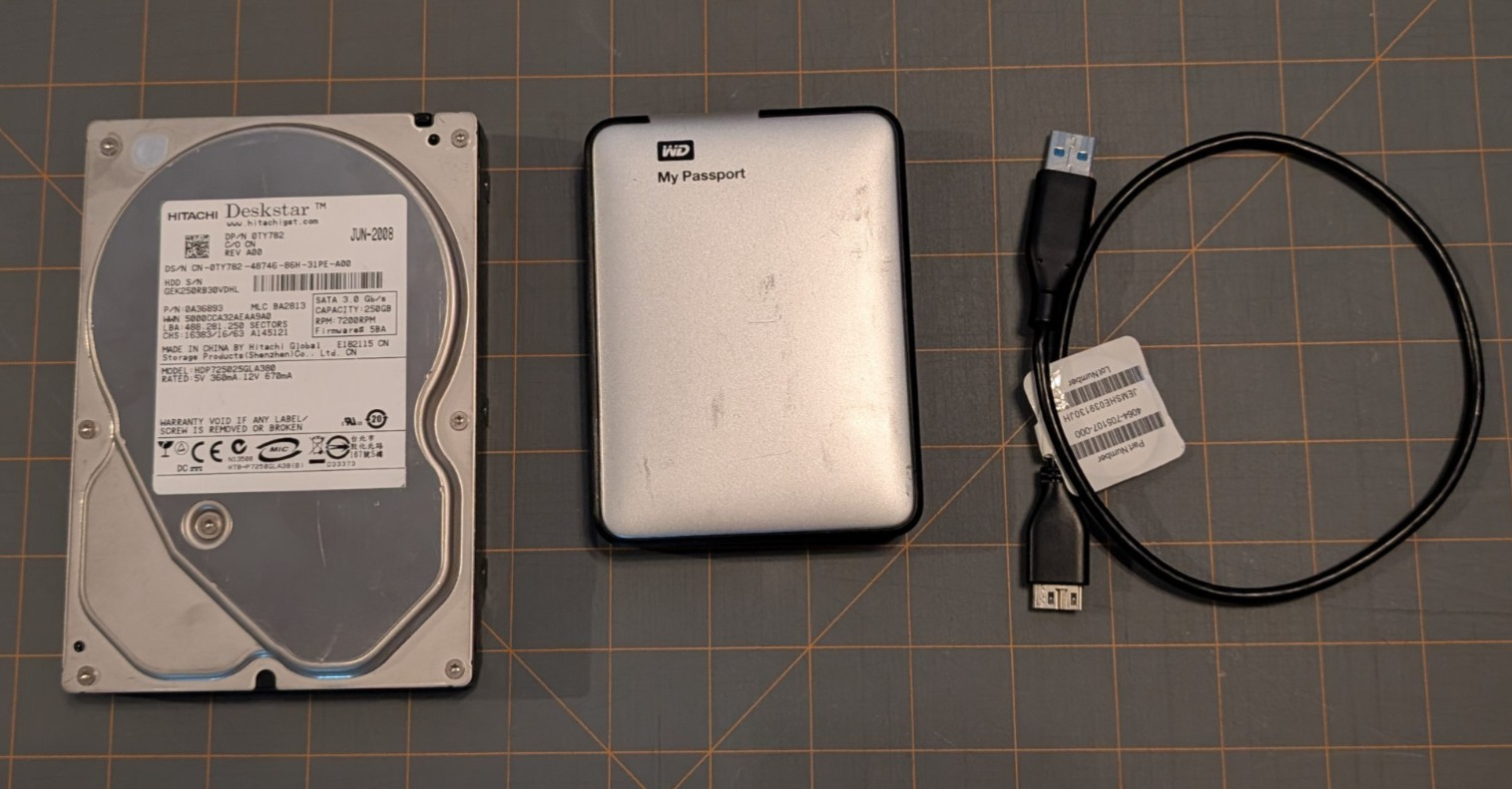 Used Hitachi 250GB Internal HDD + Western Digital 2TB My Passport External HDD