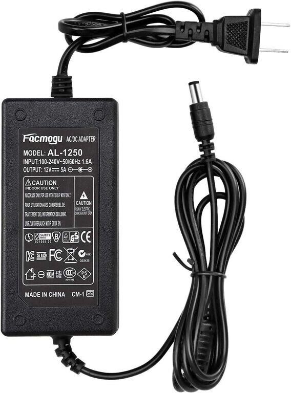Facmogu 12V 5A Power Adapter AC 100-220V to DC 60W Power Supply Cord