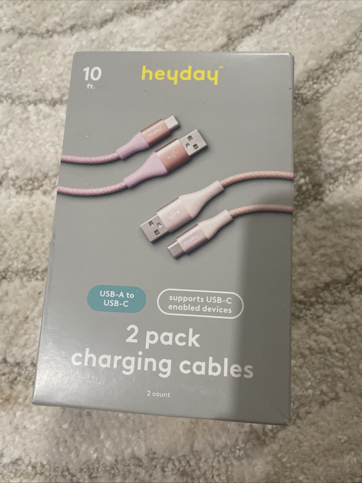 10ft USB-A to USB-C Braided Cable 2pk heyday