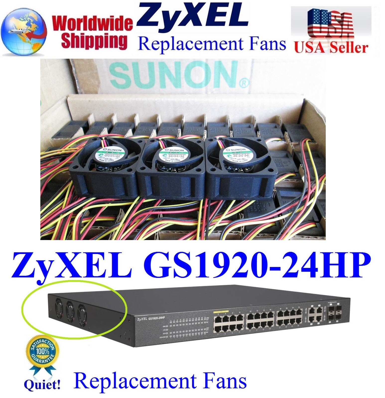 Lot 3x Quiet Version Fans for ZyXEL GS1920-24HP Low Noise Best HomeNetwork