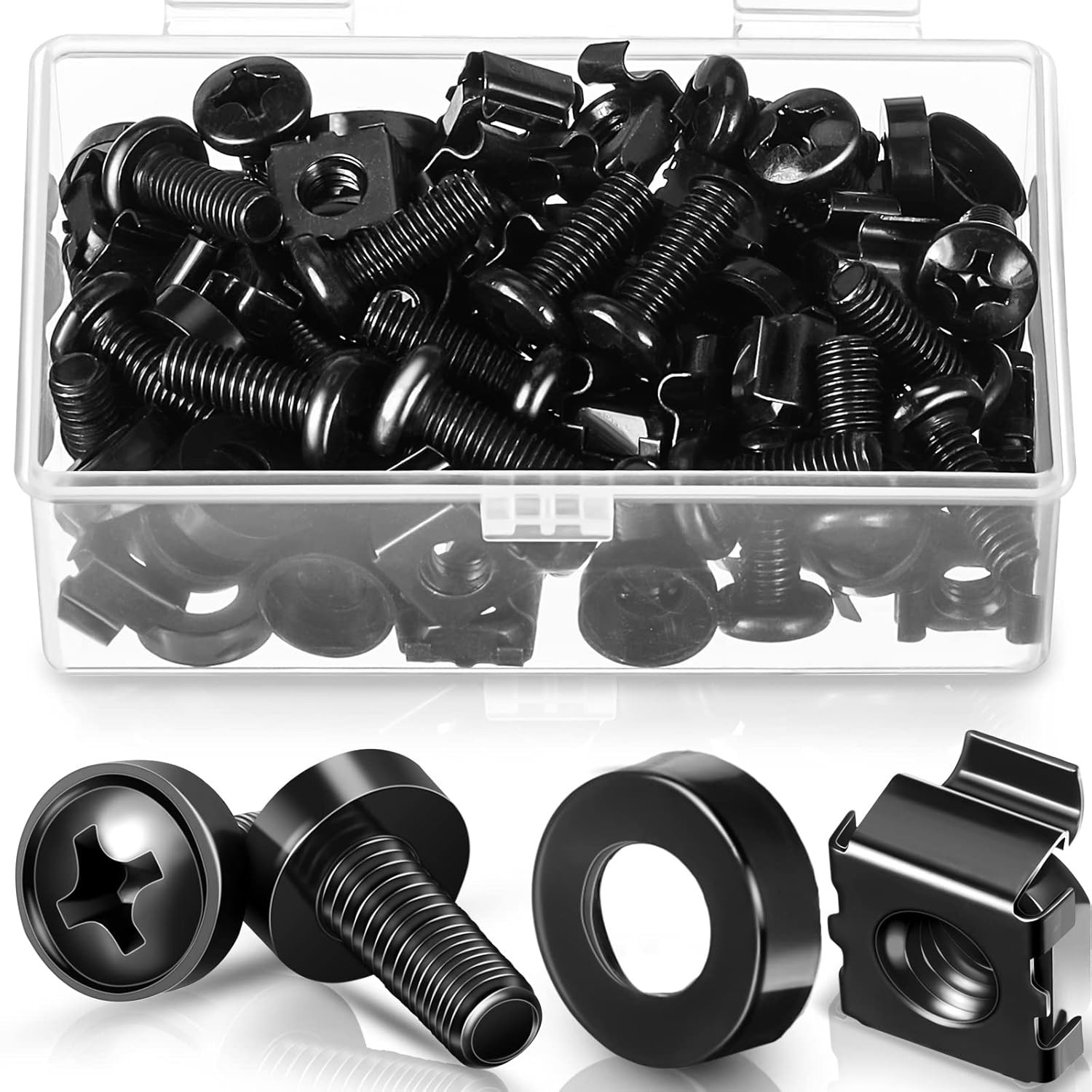 50 Pack M6x16mm Rack Mount Screws & Cage Nuts Stainless Steel with Nylon Washer