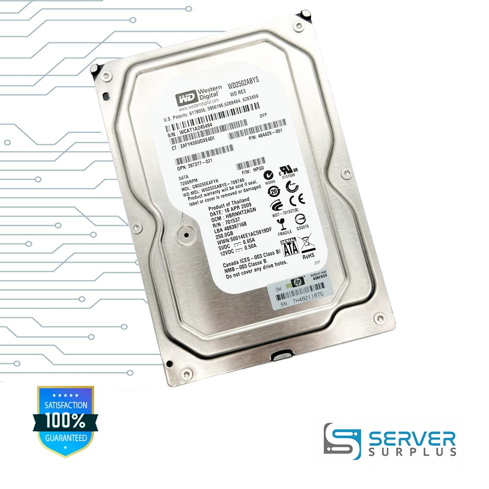 HP RE3 250GB SATA 7.2K 3.5 in Enterprise HDD | 484429-001 | WD2502ABYS