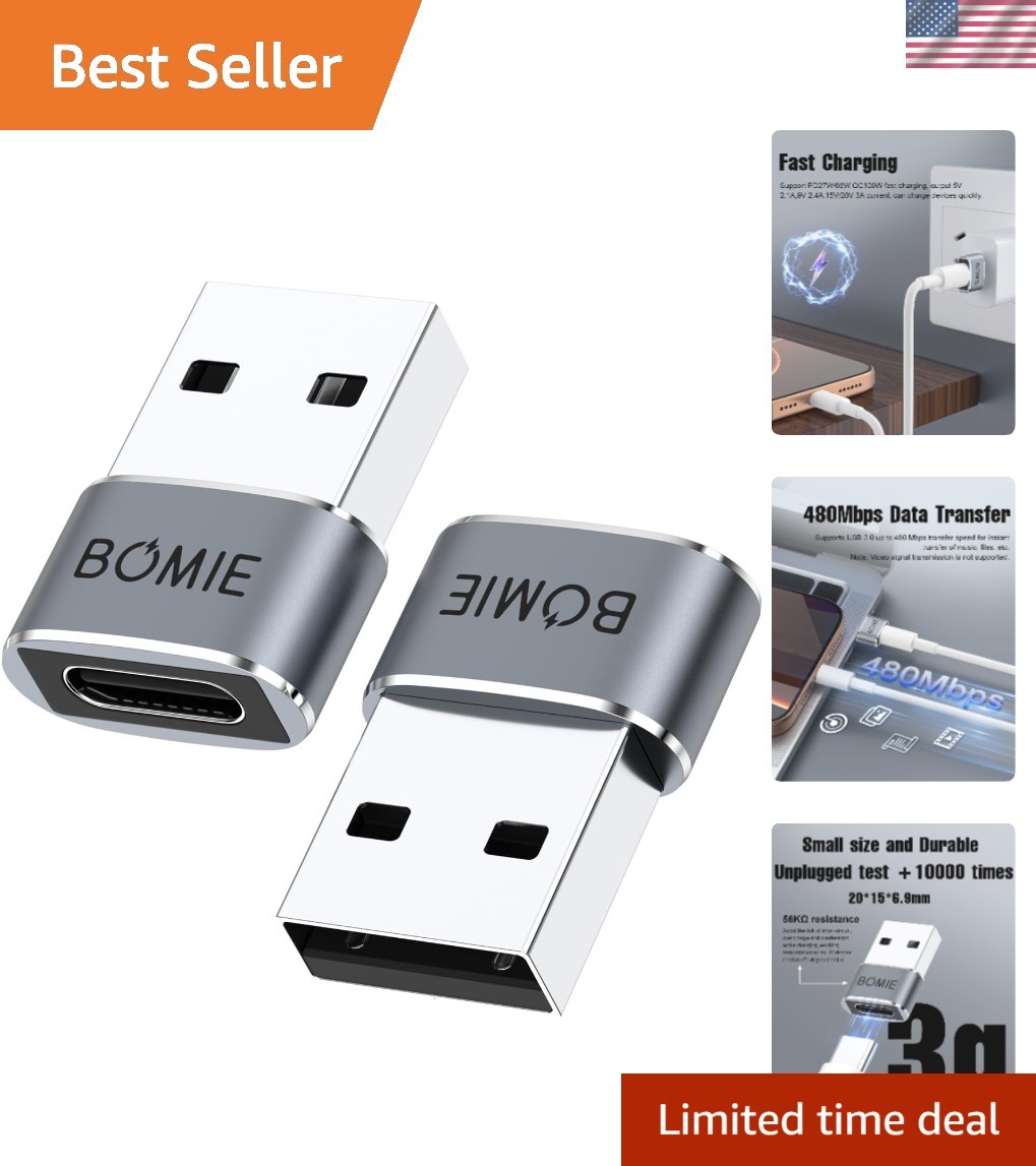 Compact 2-Pack USB-C to USB 2.0 Adapter for Fast Charging & OTG Functionality