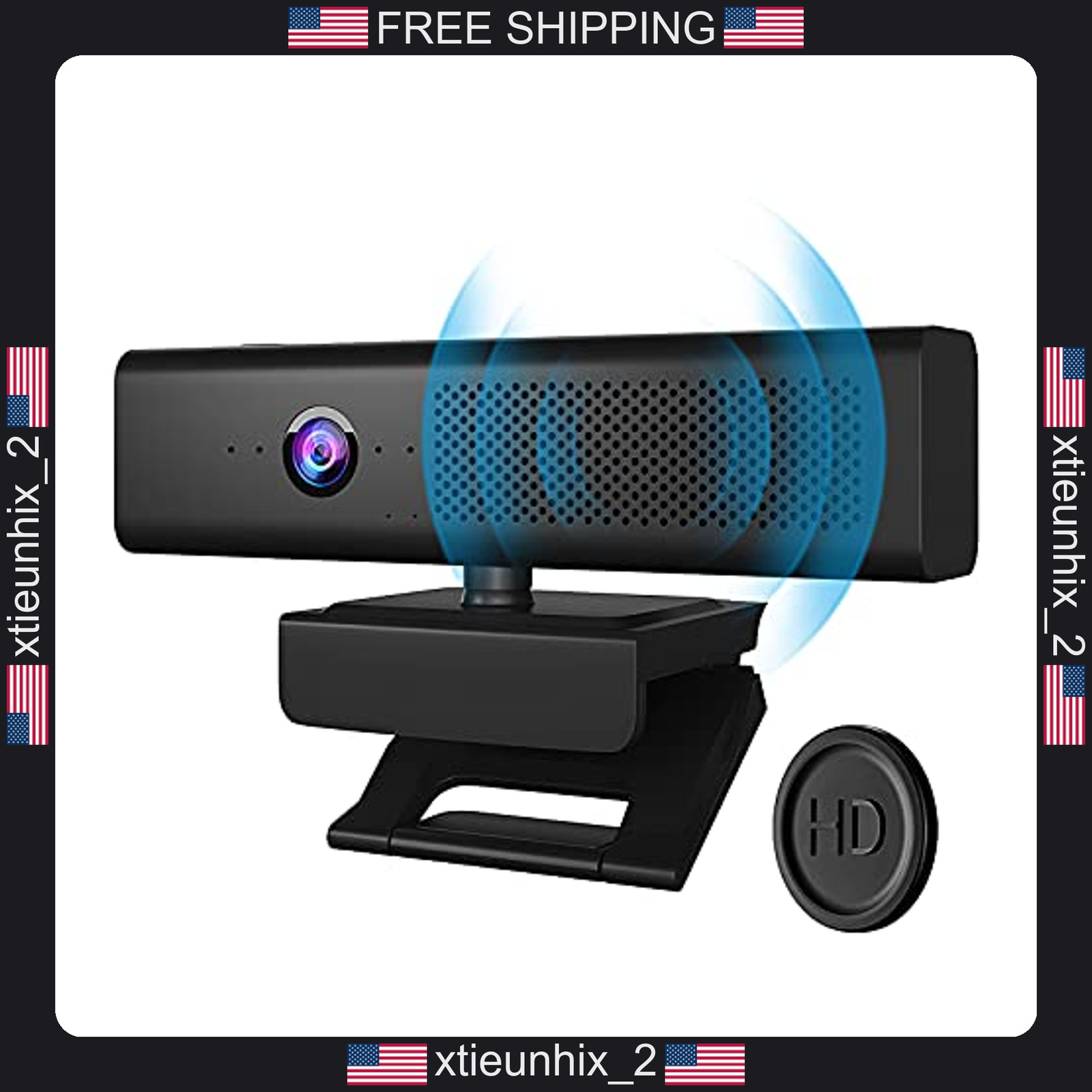 Webcam with Speaker and 4 Mics, 1080P HD, Noise Reduction, Wide Angle