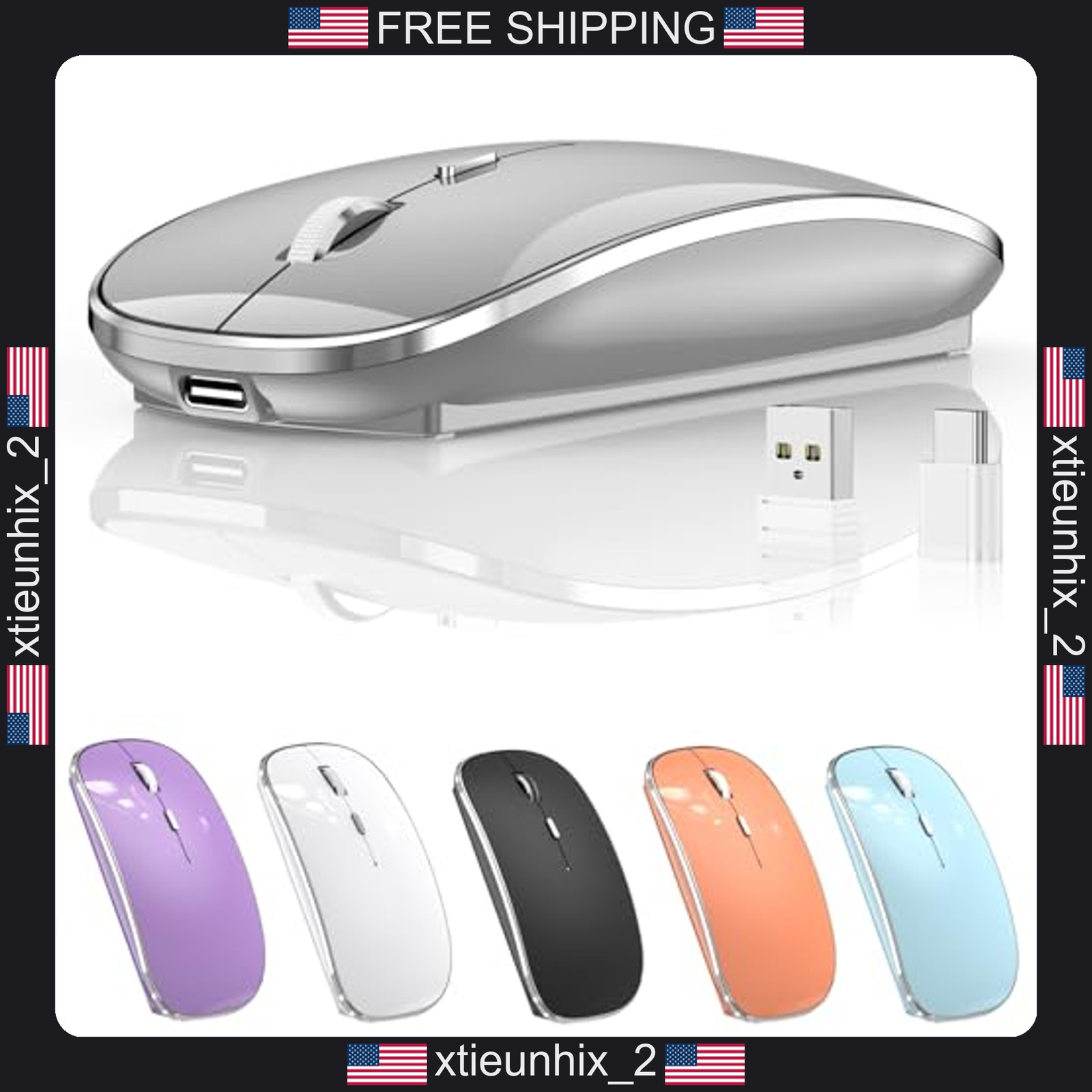 Wireless Mouse Dual-Mode USB-C & USB-A Silent Clicks Rechargeable Grey
