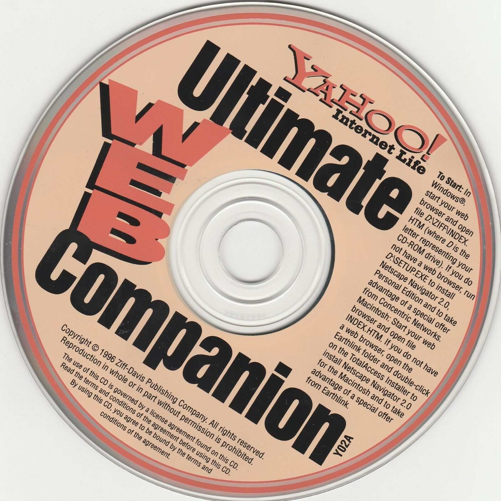 Yahoo Internet lite ~ Ultimate Web Companion by Ziff-Davis ~ 1996 ~ CD-ROM