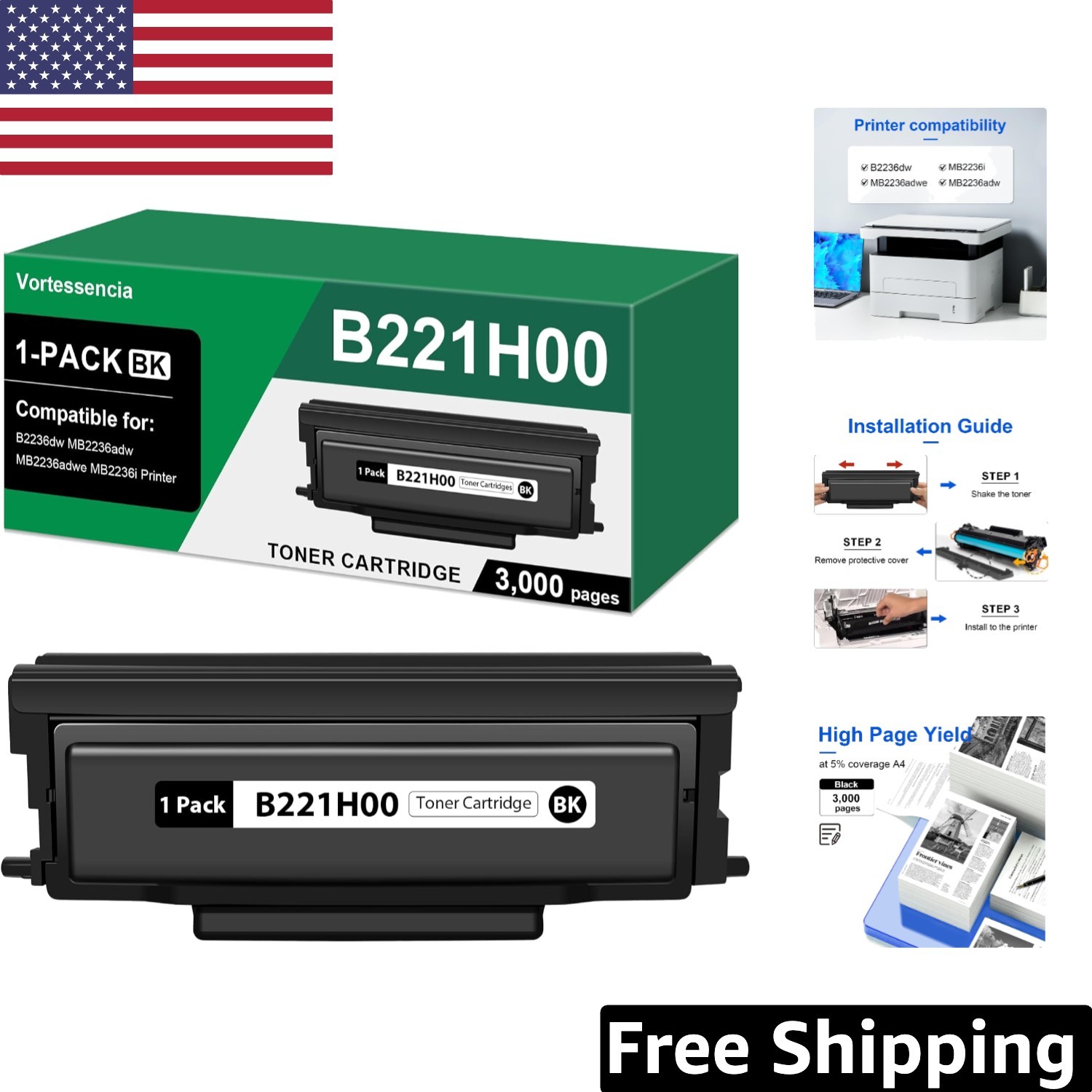 High-Yield B221H00 Toner Cartridge - 3000 Pages, Compatible with Lexmark Series