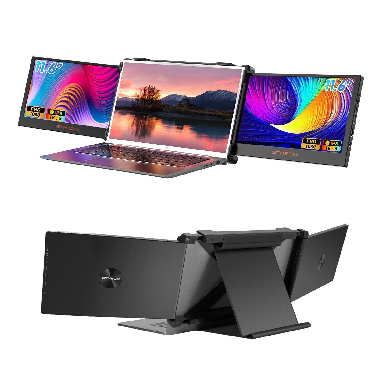Portable Dual Gaming Monitor Triple Screen Extender HDMI for 13-17.3'' Laptop US
