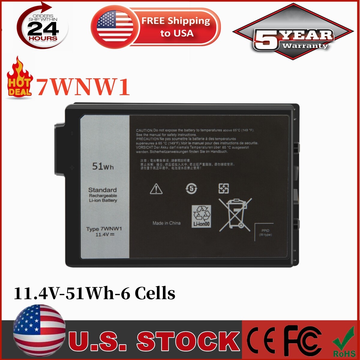 Lot 10 7WNW1 Battery For Dell Latitude 5420 5424 7424 RUGGED Series P85G P85G001