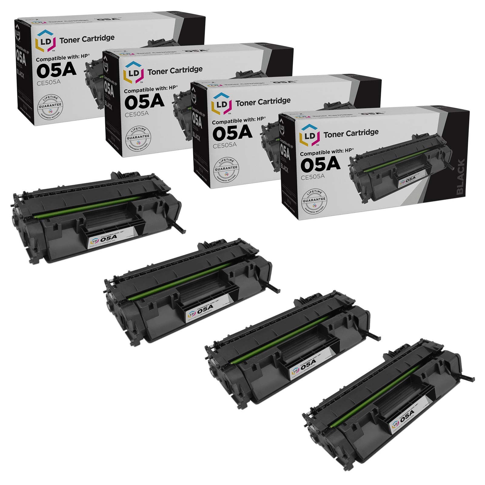 LD 4pk Comp HP 05A CE505A Black Toner Cartridge for Laserjet P2035n P2055 P2055X