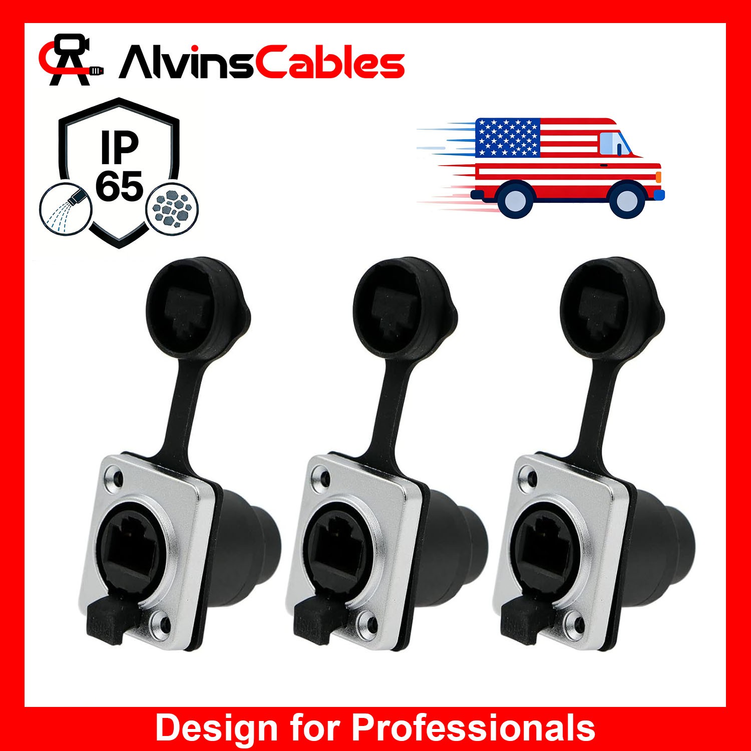 3 pcs RJ45 Waterproof Coupler Socket Connector IP65 Ethernet Panel Mount Black
