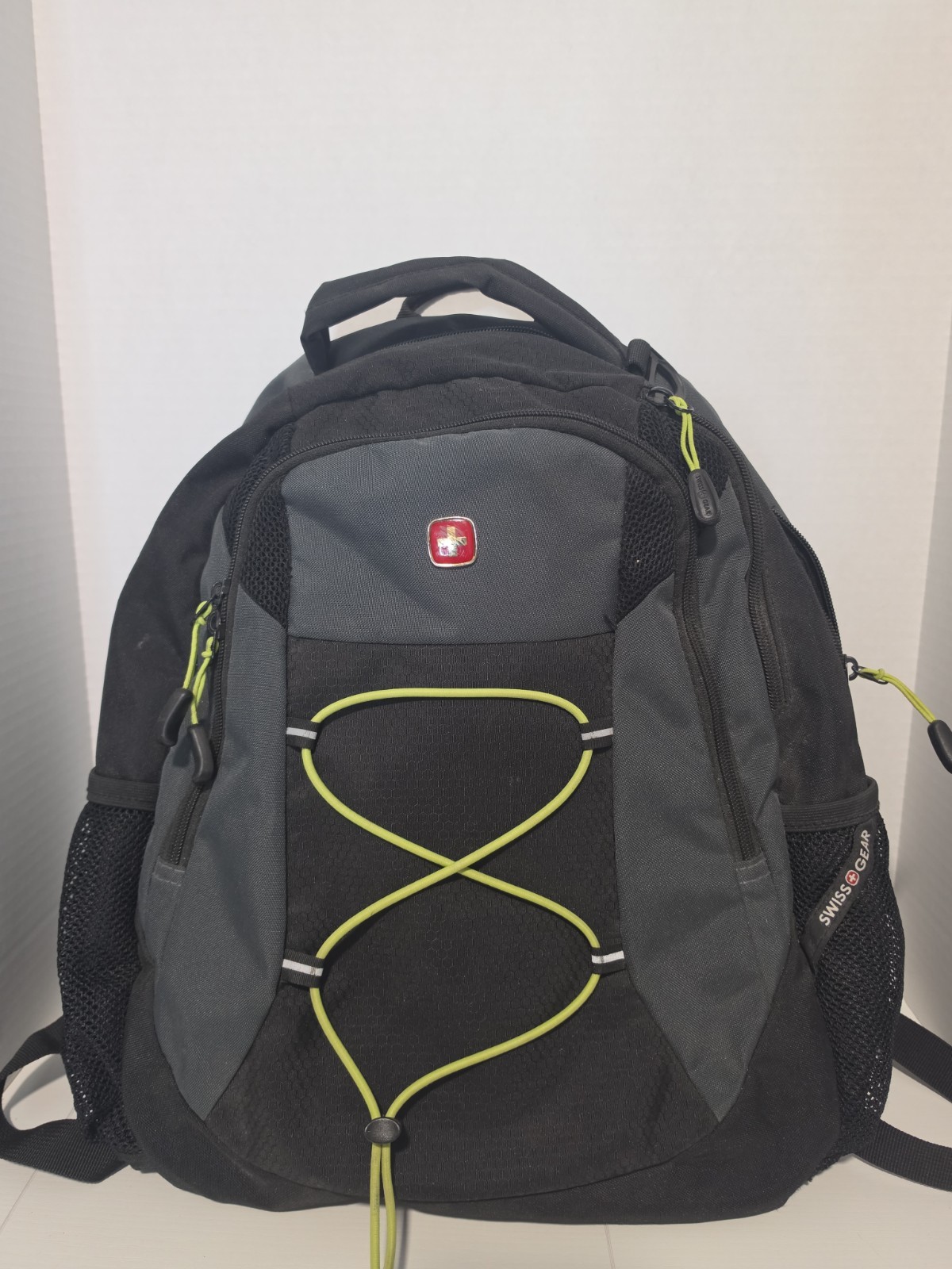 Swiss Gear Bungie Cord Backpack Laptop Carry Bag Black / Lime Green