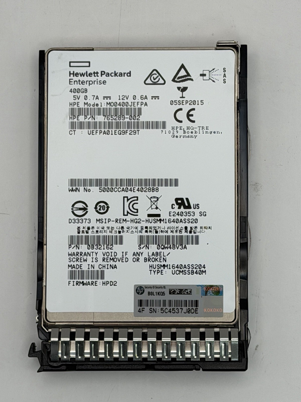 HPE 400GB SAS ME 2.5in EM SC SSD W/TRAY(780432-001, 765289-002)-PT NO 779168-B21