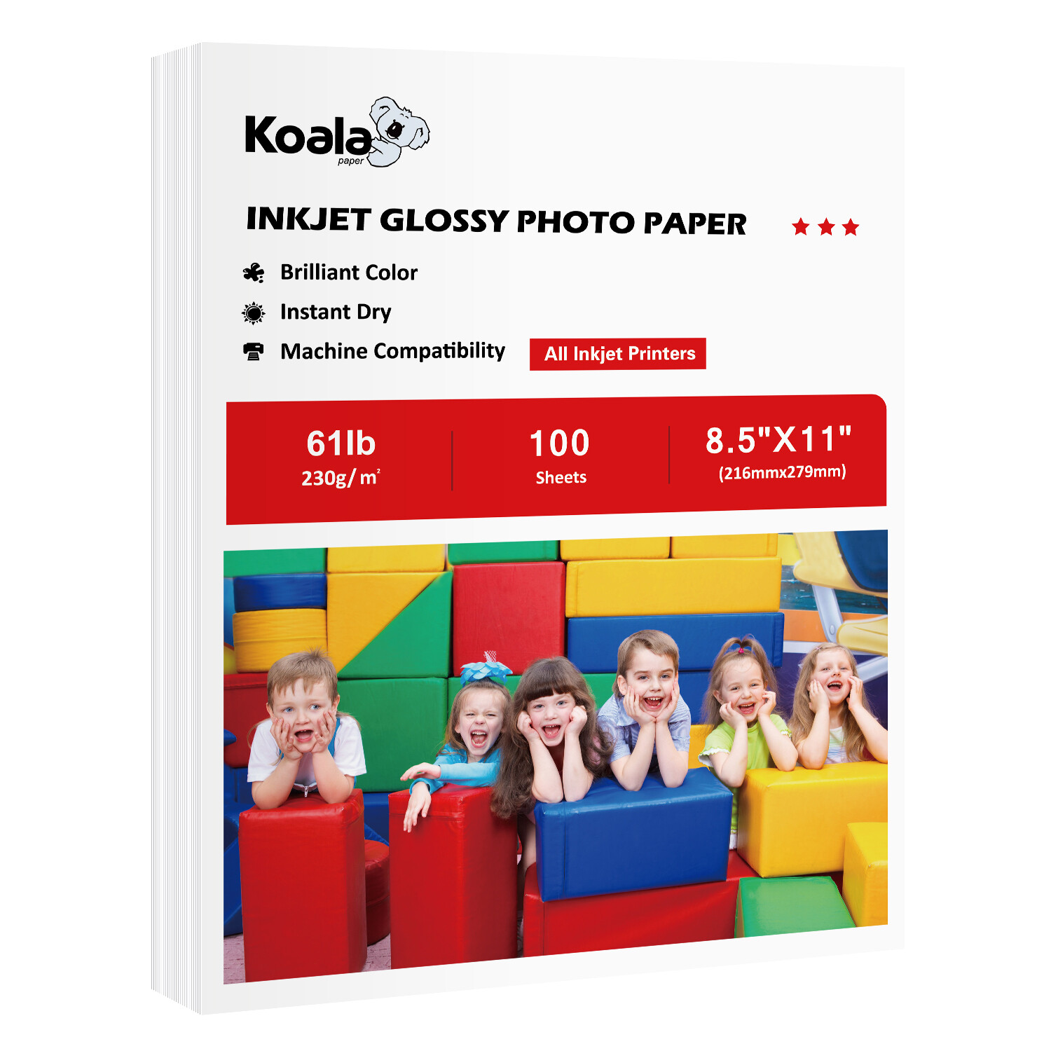 Koala Premium Photo Paper 8.5x11 Glossy Thick 61lb 230g 100 Sheet Inkjet Printer