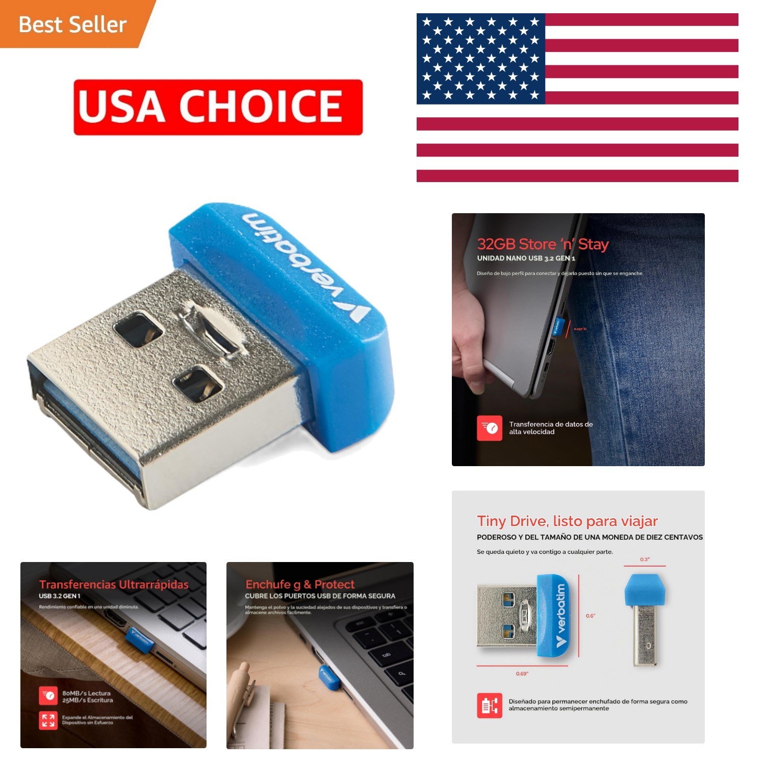 Compact 32GB Verbatim Store 'n' Stay USB 3.2 Drive - Perfect for Laptops