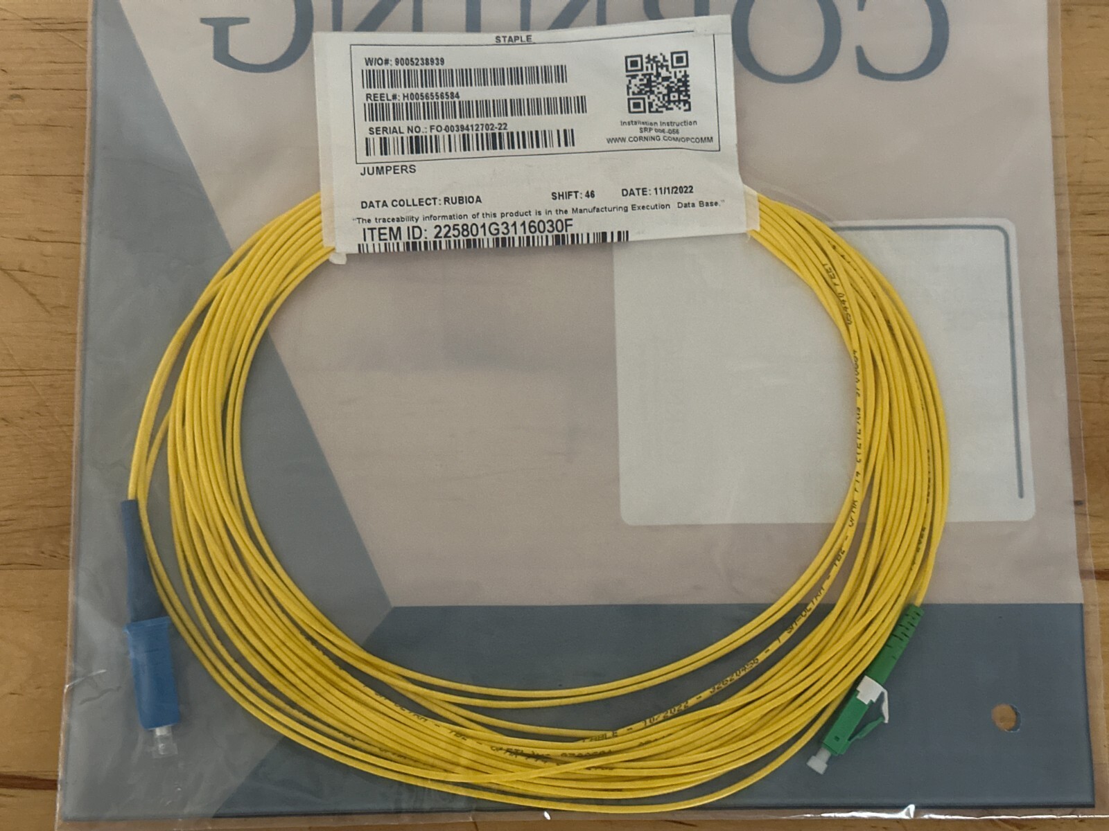40X Corning 1F Single Fiber Riser LCAPC/SCUPC 30FT Jumper Patch 225801G3116030F