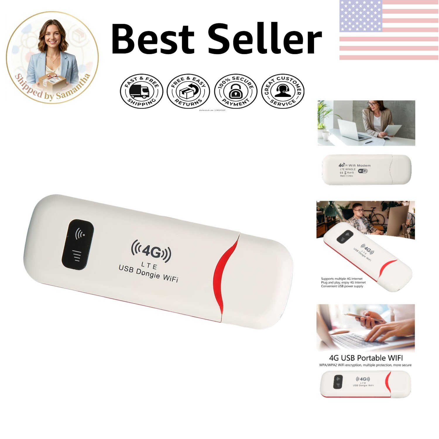 Compact 4G LTE USB Router - Portable WiFi Hotspot with WPS Security Feature