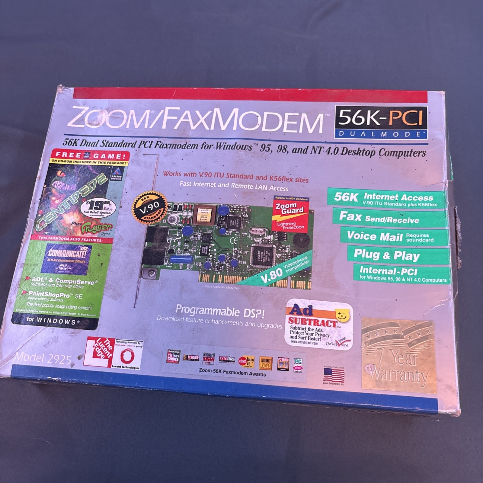 Vintage NOS Sealed Zoom Model 2925 56K Dual Standard PCI Faxmodem 