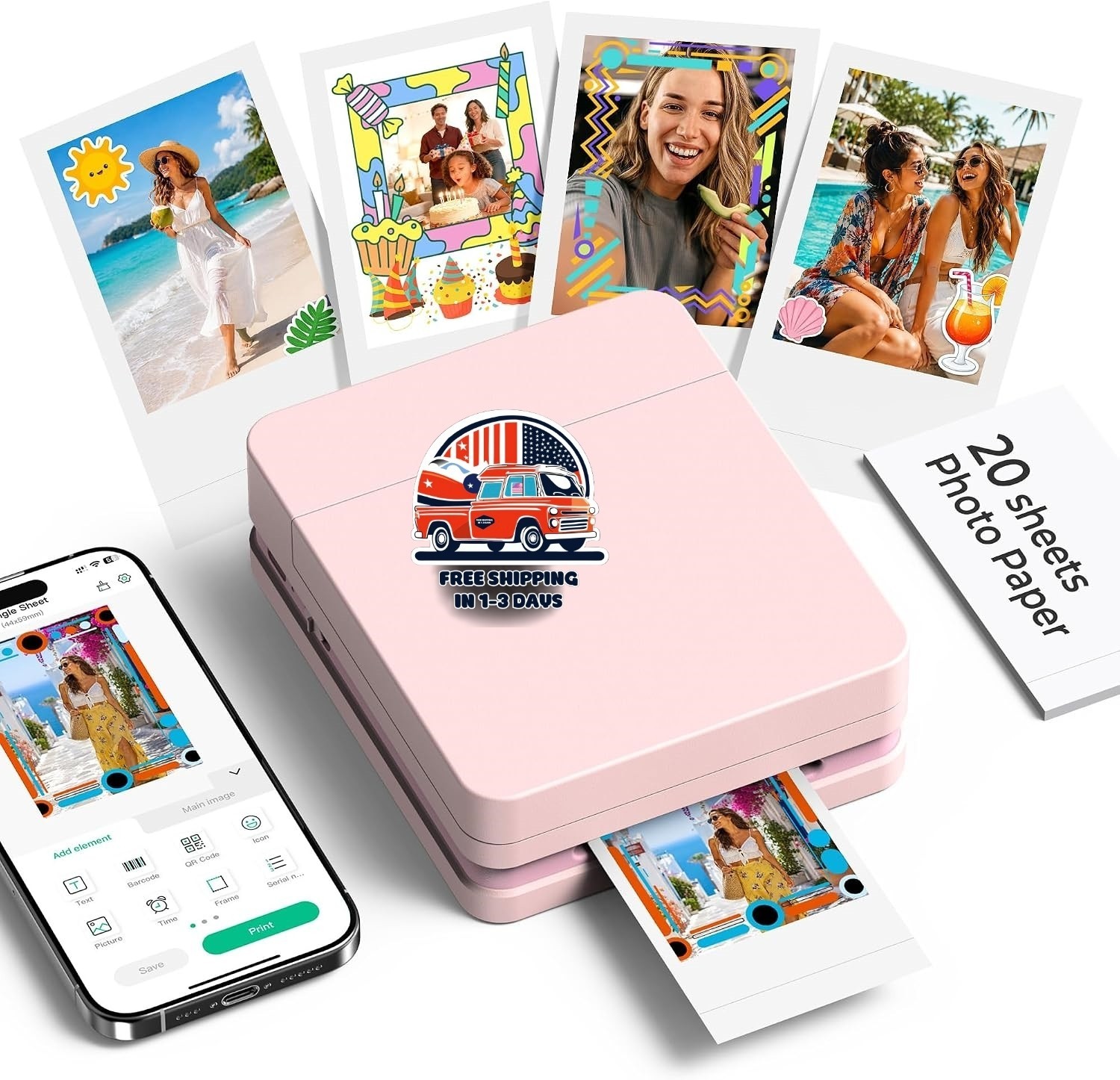 Impresora de fotos instantánea para teléfonos inteligentes: miniimpresora 2x3.