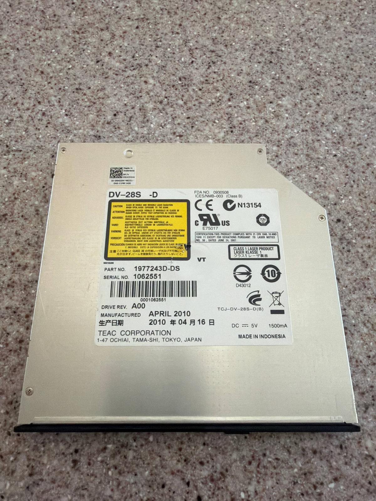 TEAC DV-28S-D Slim SATA DVD-ROM Optical Drive 1977243D-DS Tested